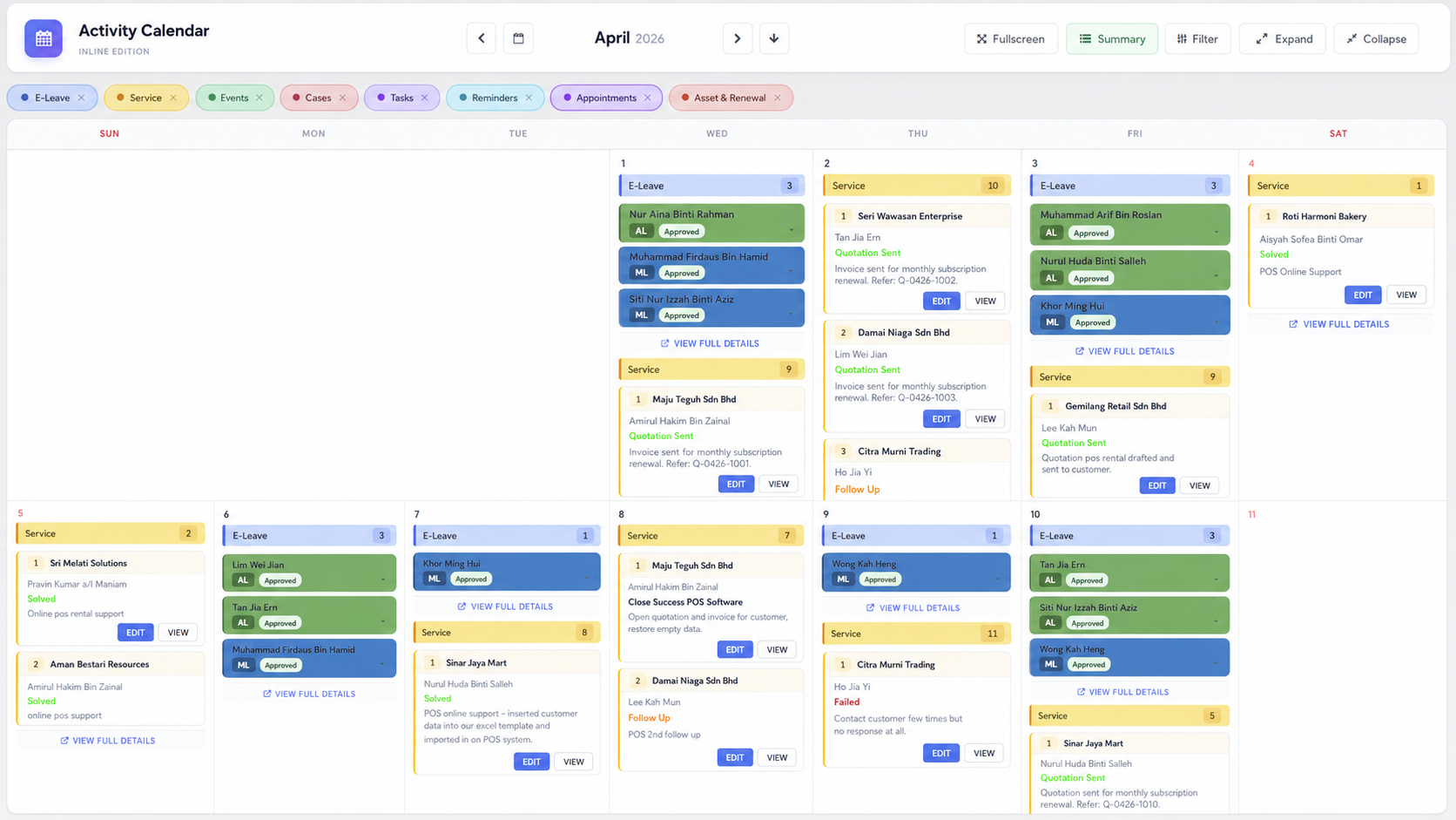 Monthly activity calendar view for Philippine HR teams