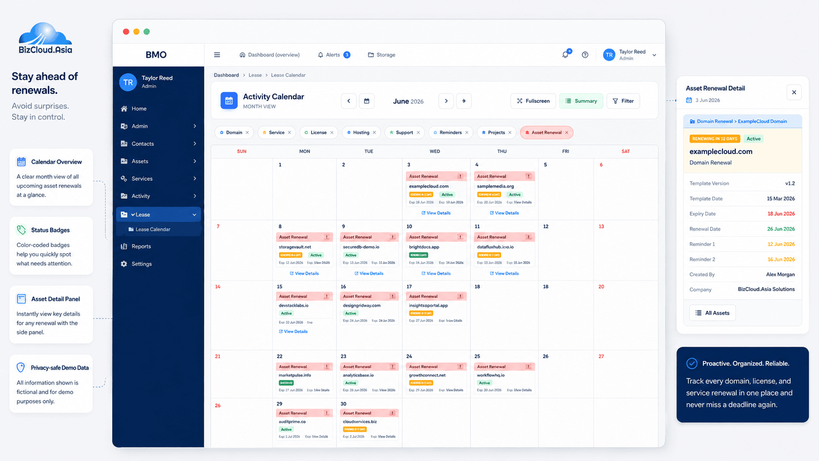 Asset Renewal Calendar UI Display